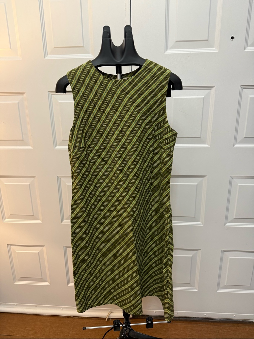 Sleeveless Green Diagonal-Stripe Midi Dress sz 14  shift mod 90s y2k